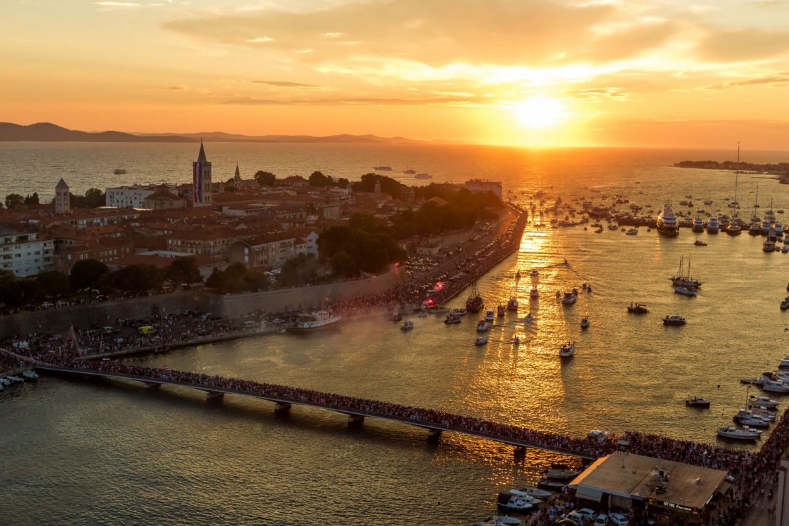Aerial view of the historical peninsula of Zadar at sunset