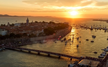 Aerial view of the historical peninsula of Zadar at sunset