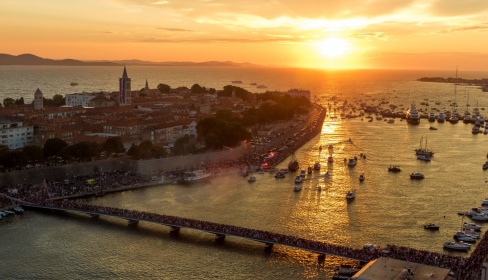 Aerial view of the historical peninsula of Zadar at sunset